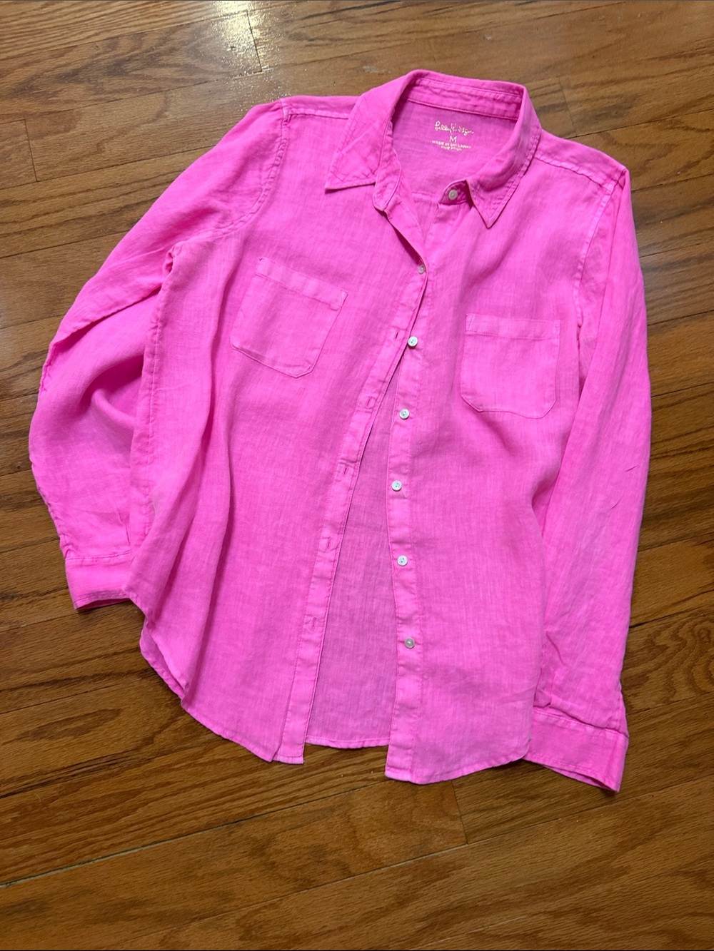 Lilly Pulitzer hot pink linen button-down blouse
